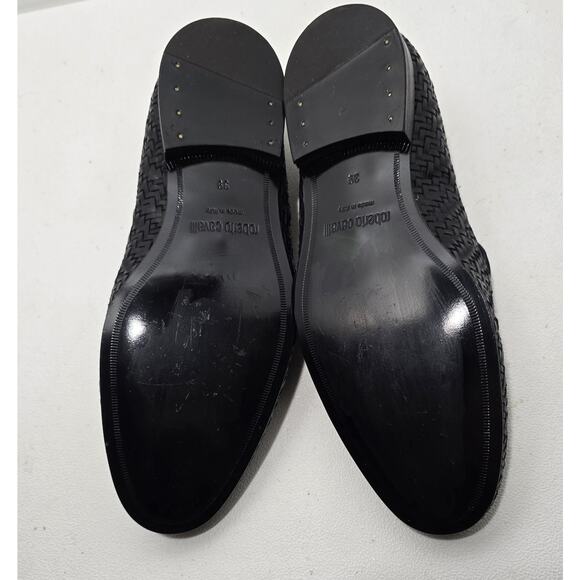 Roberto Cavalli Men\'s Night Woven Leather Loafers Black Size 39 EU/ 6 US.